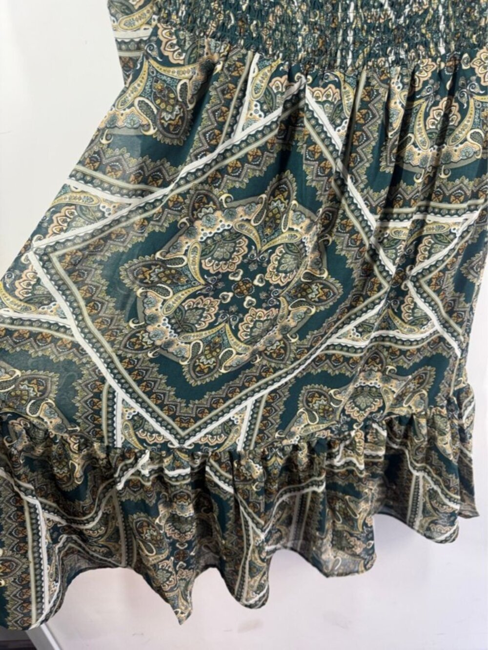 Apricot Paisley Mini Dress Green Size 6 Boho Cottagecore Festival Vacation Chic - Picture 8 of 16